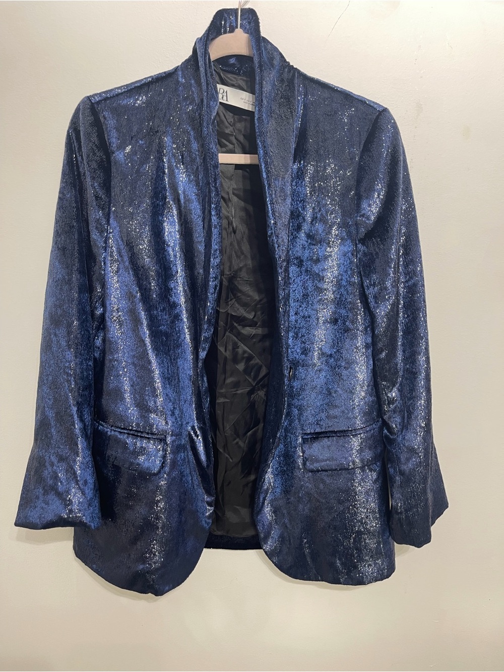 Zara Navy Blue Shimmer Open Blazer